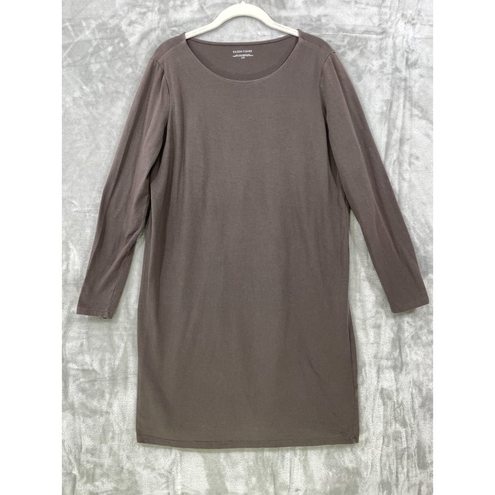 Eileen Fisher Size M Organic Cotton Long Sleeve Brown Jersey Shift Dress‎ USA